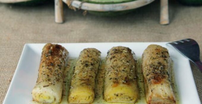 Puerros gratinados con vinagreta